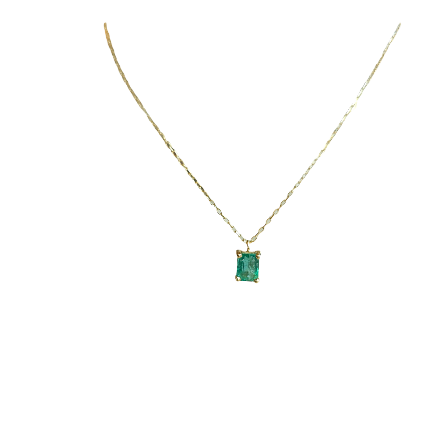 18kt Gold Chain With Square Colombian Natural Emerald Pendant