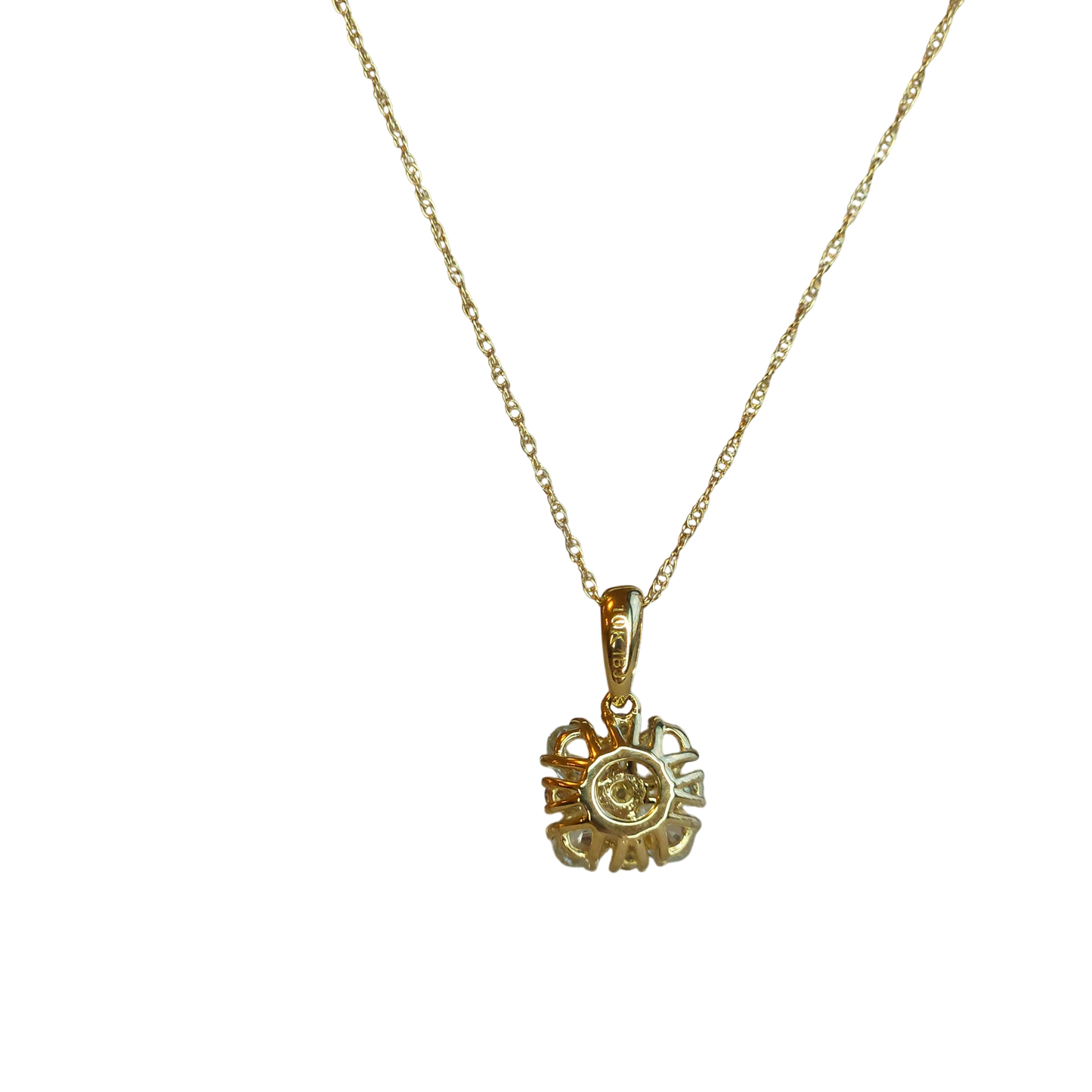 10kt Gold Chain with a seawater flower pendant and natural diamonds
