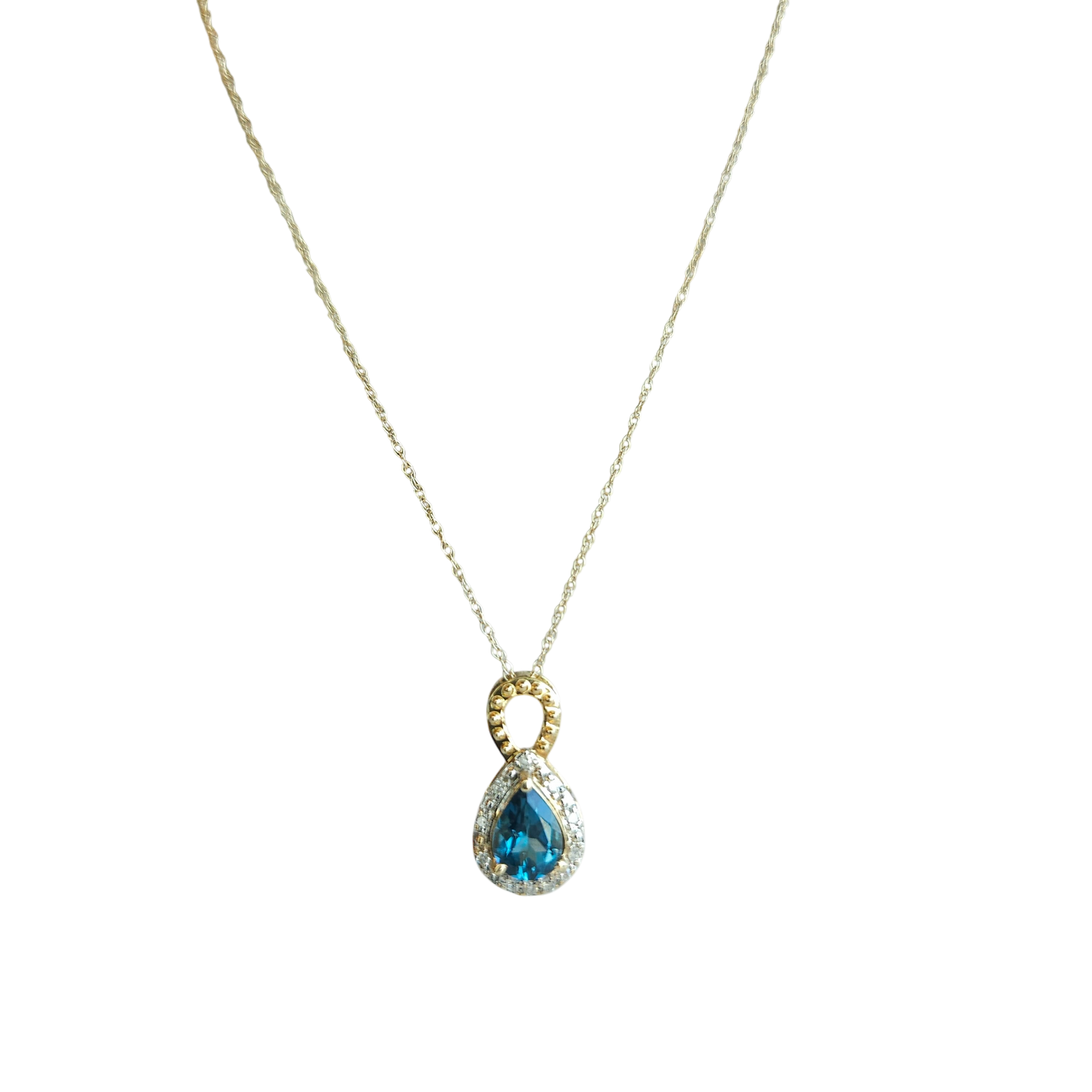 10kt Gold Chain with London Blue Topaz Pendant and Natural Diamonds