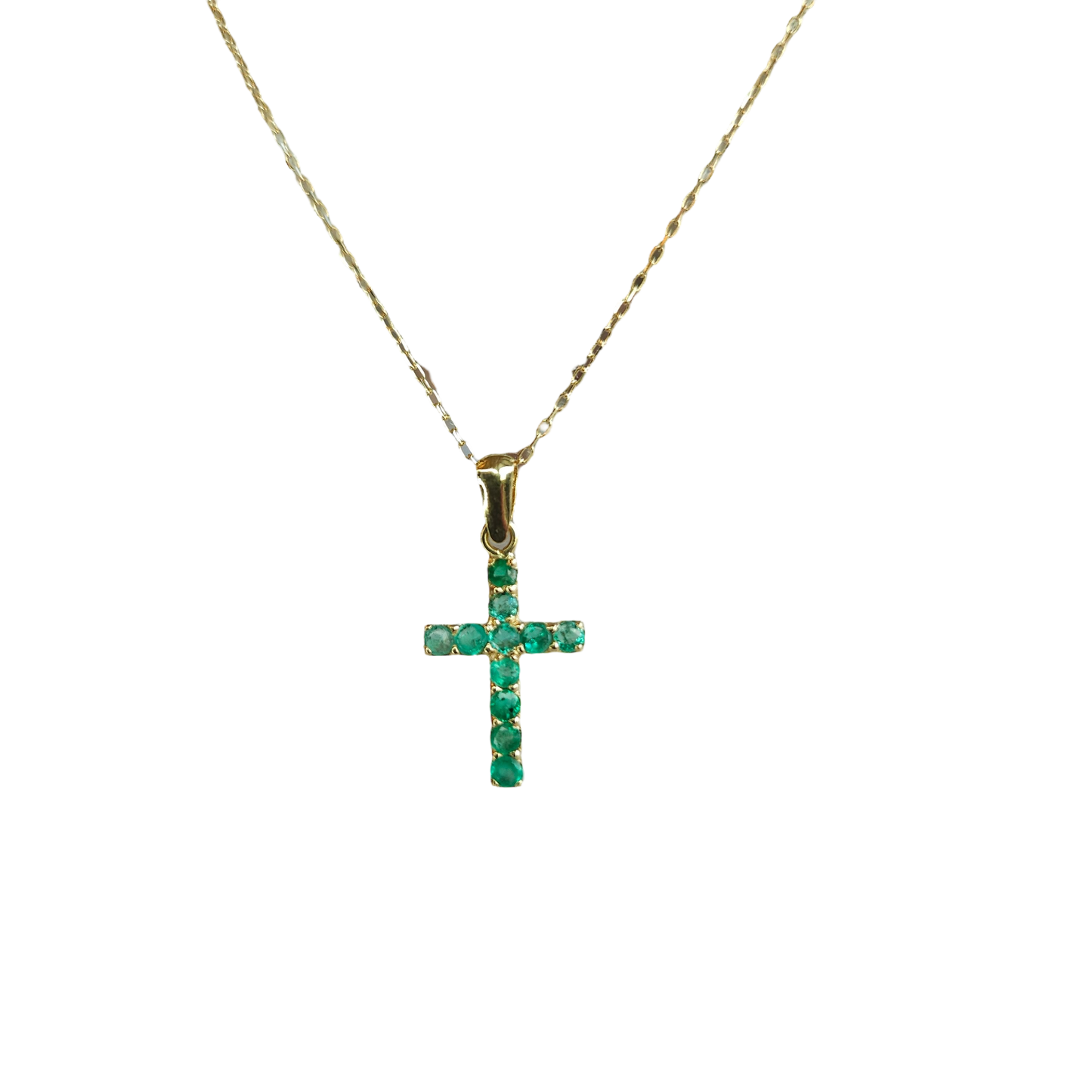 18kt Gold Chain with a cross pendant made of natural Colombian emeralds