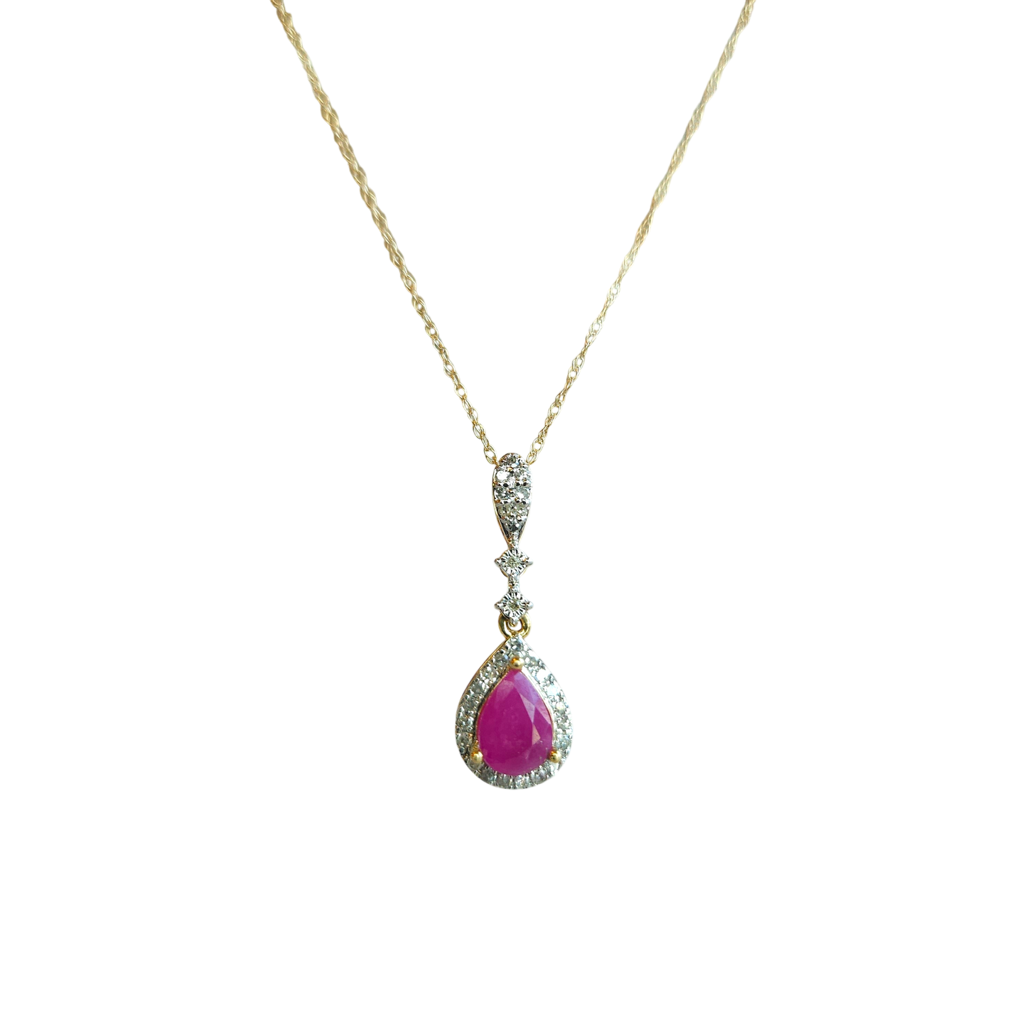 10kt Gold Chain with ruby and natural diamond pendant