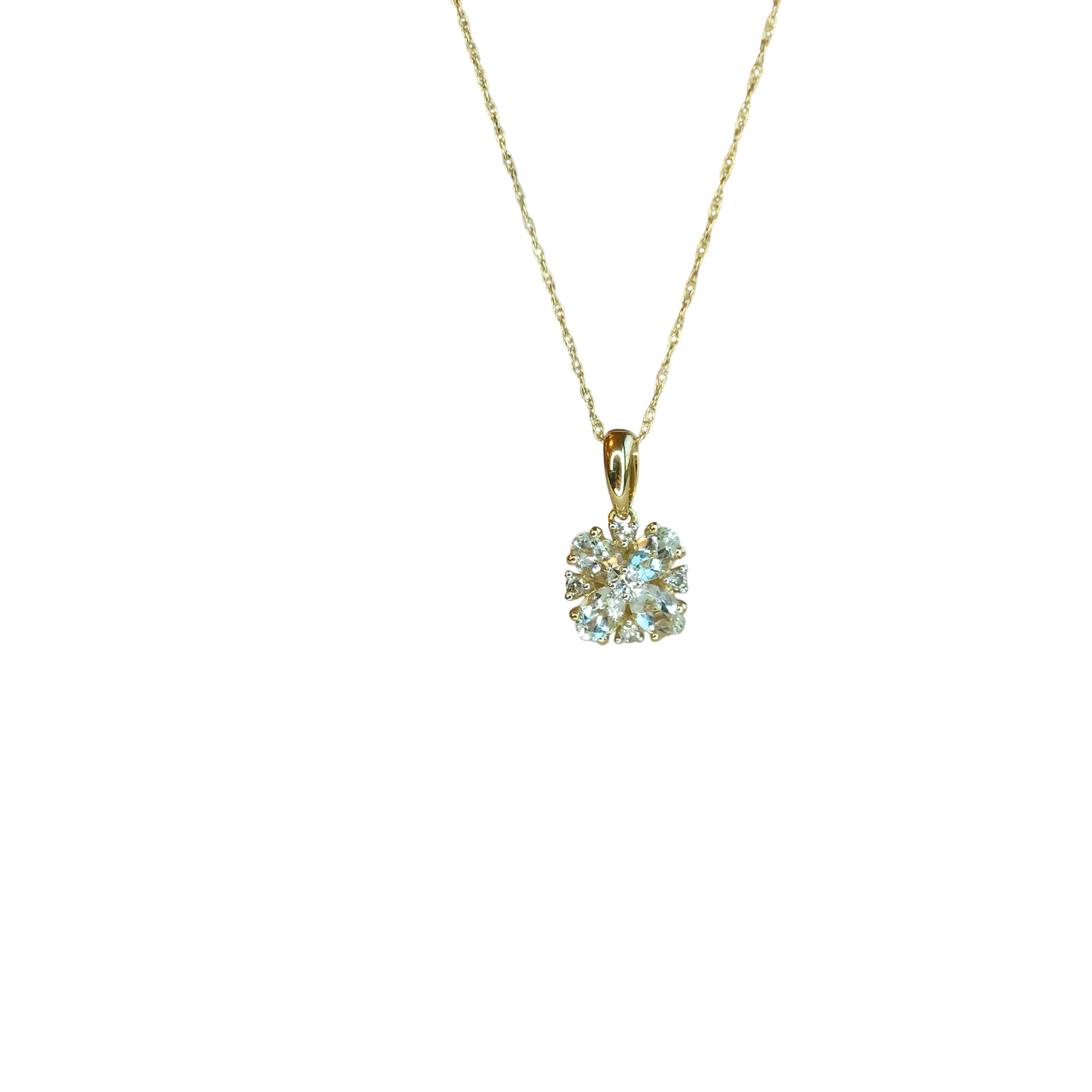 10kt Gold Chain with a seawater flower pendant and natural diamonds