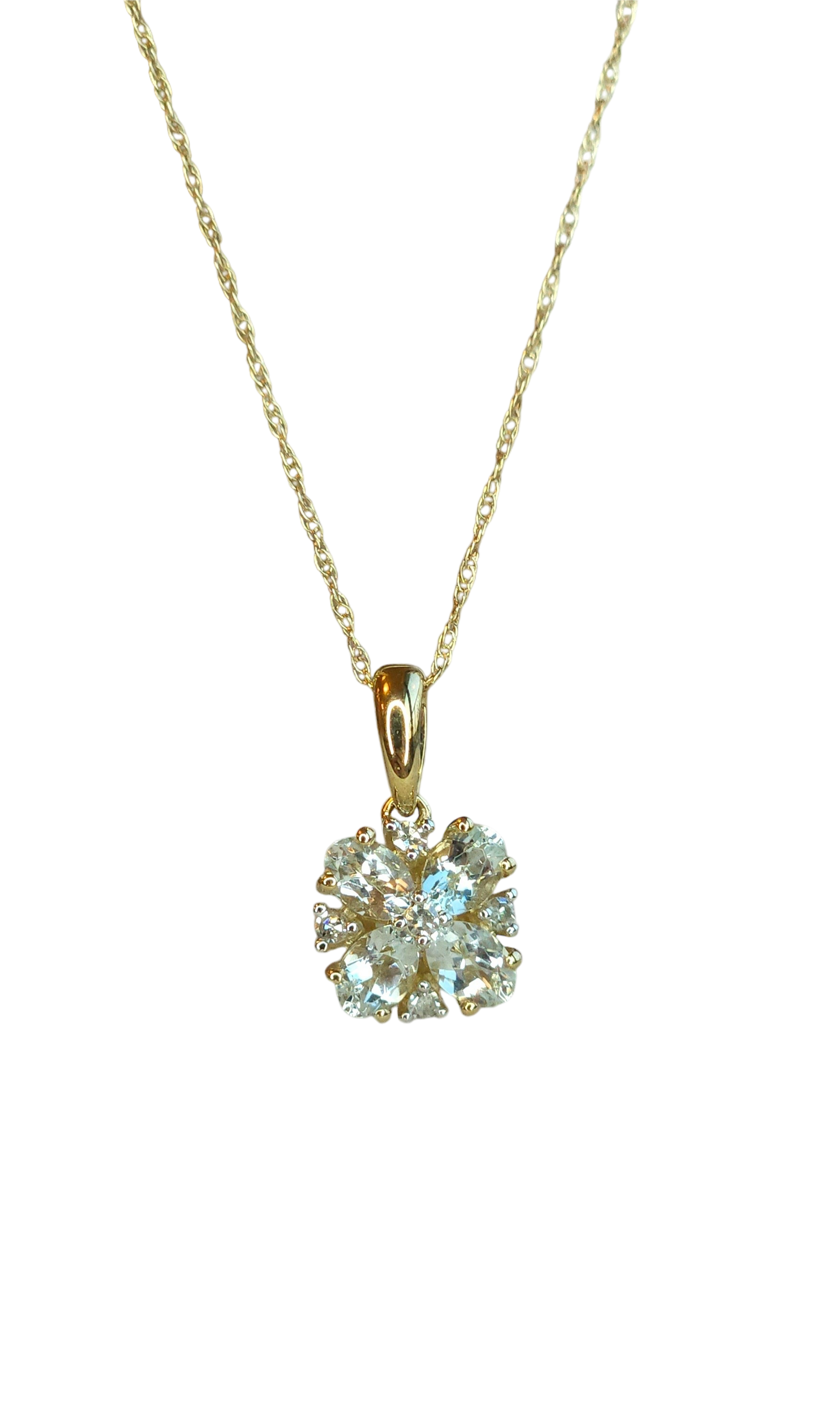 10kt Gold Chain with a seawater flower pendant and natural diamonds