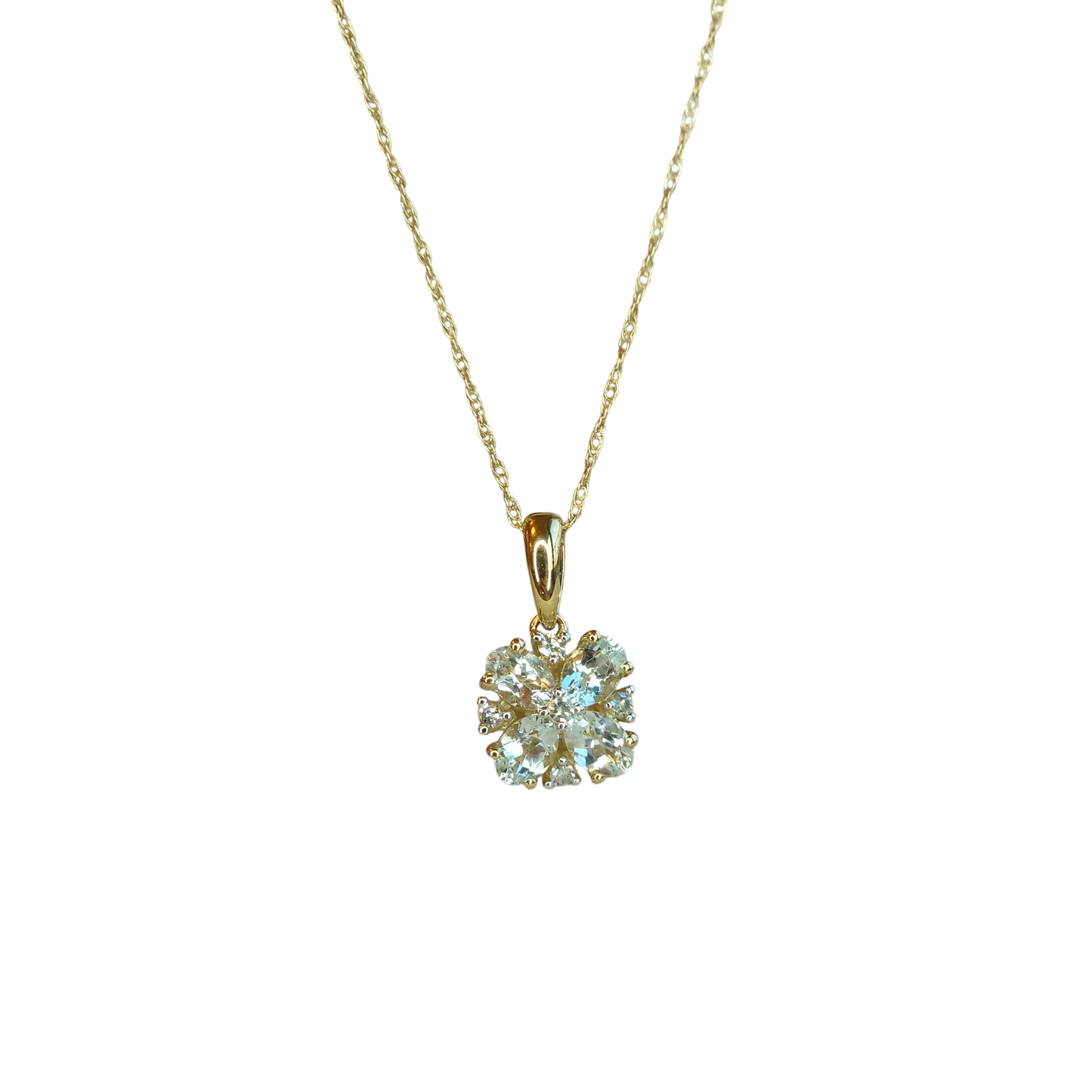 10kt Gold Chain with a seawater flower pendant and natural diamonds