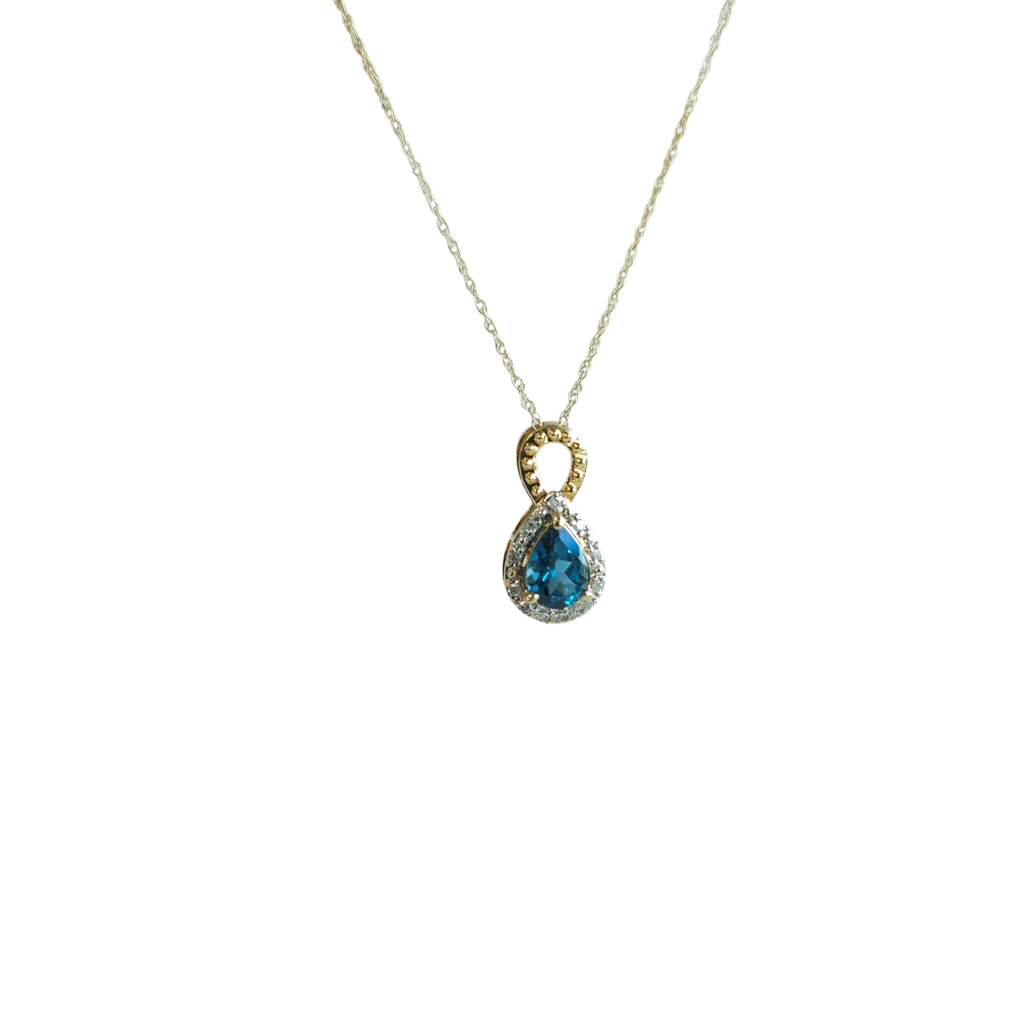 10kt Gold Chain with London Blue Topaz Pendant and Natural Diamonds