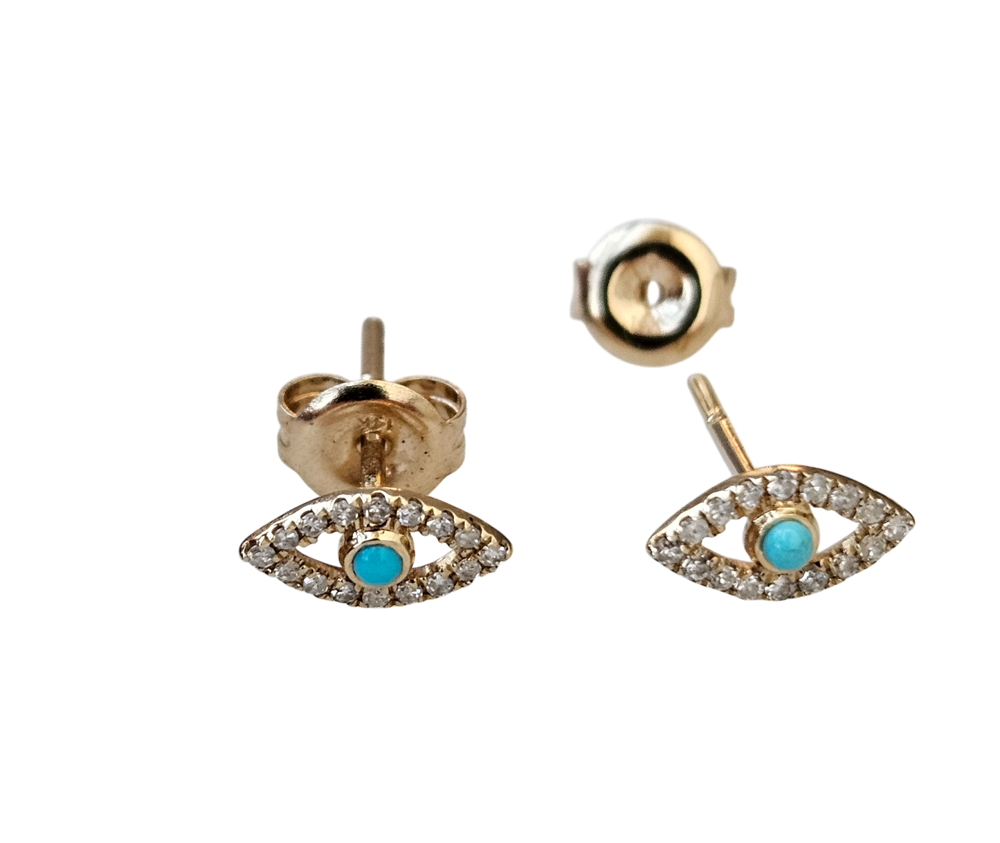 14kt Gold Turkish eye earrings with natural diamonds and turquoise