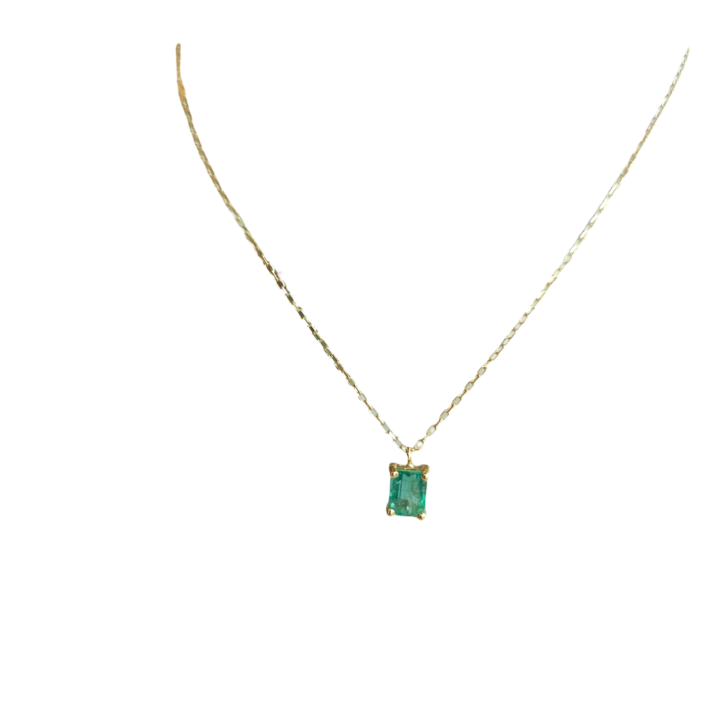 18kt Gold Chain With Square Colombian Natural Emerald Pendant