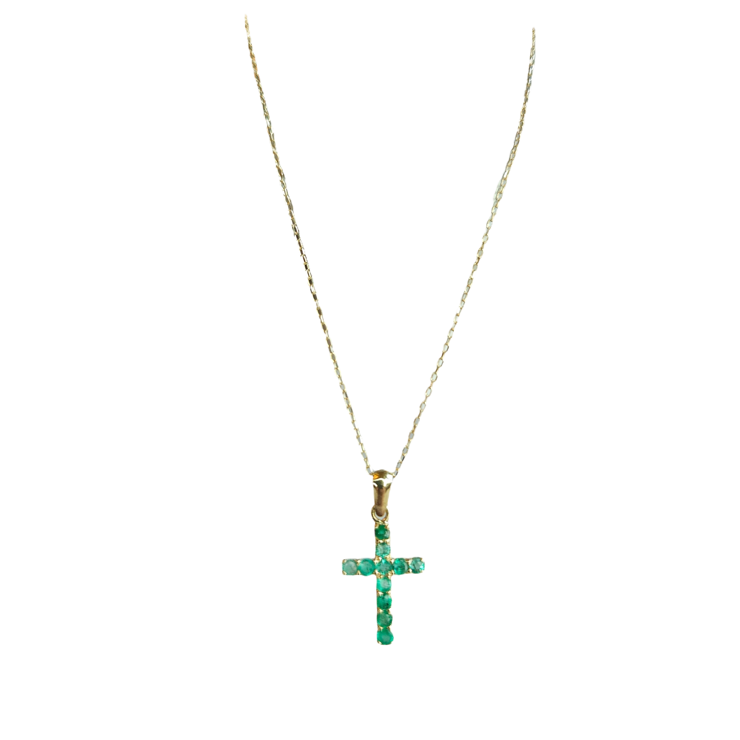18kt Gold Chain with a cross pendant made of natural Colombian emeralds