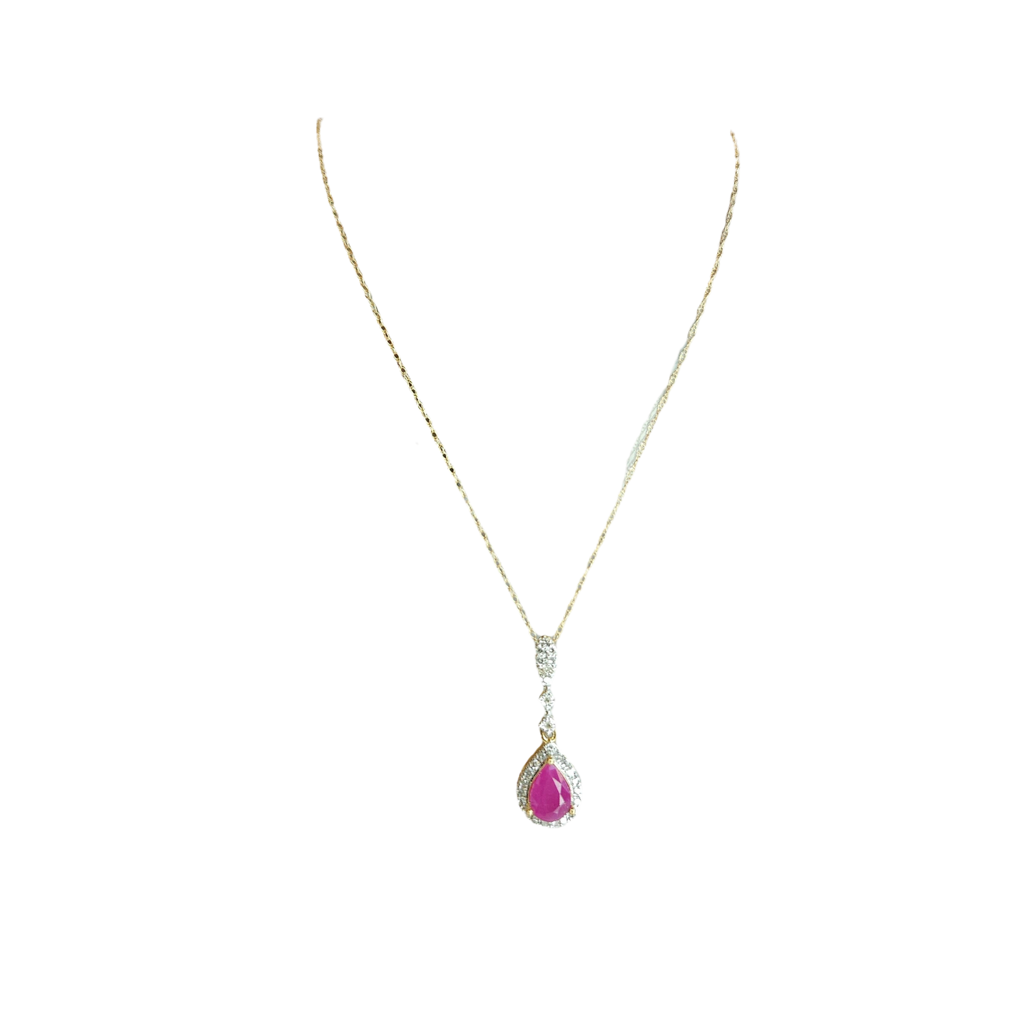 10kt Gold Chain with ruby and natural diamond pendant