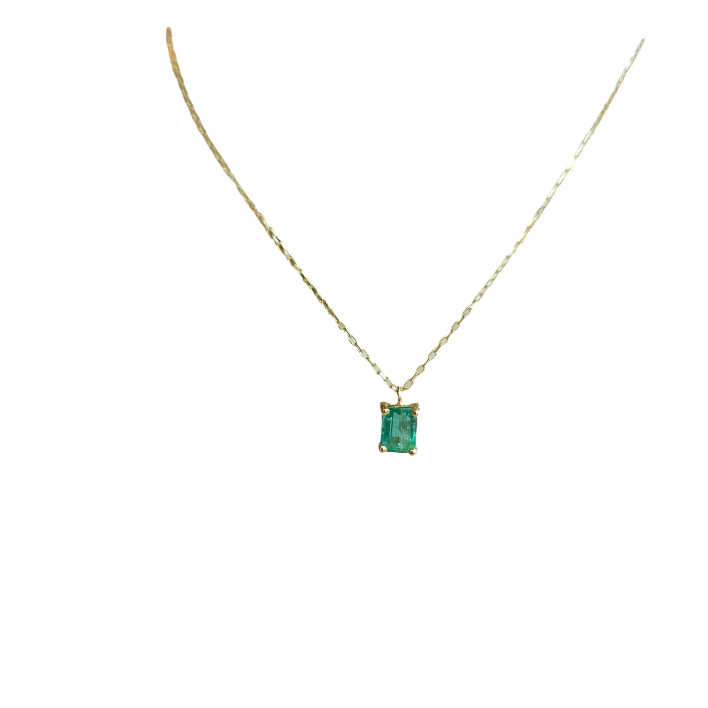 18kt Gold Chain With Square Colombian Natural Emerald Pendant