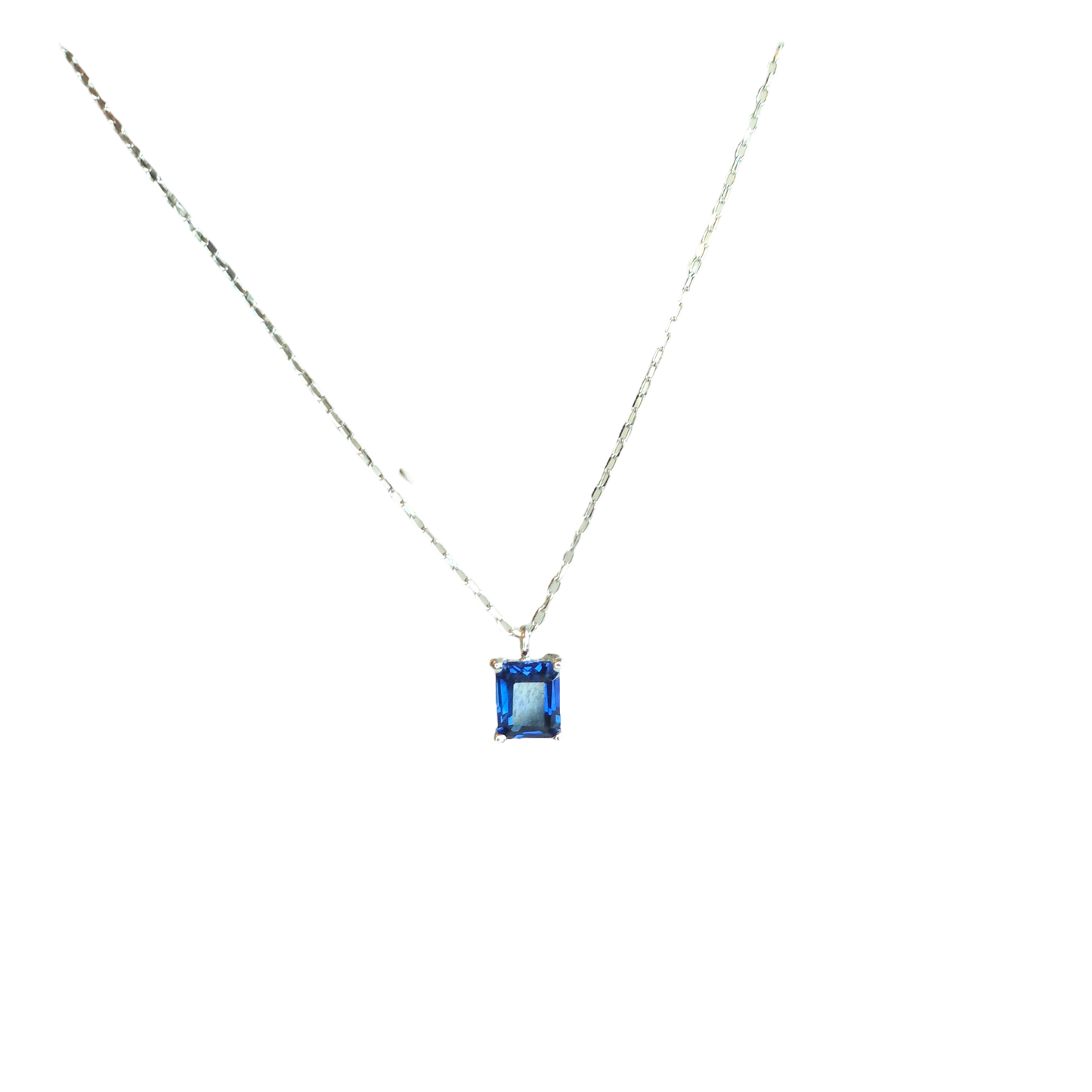 18kt white gold Chain with natural sapphire square pendant.