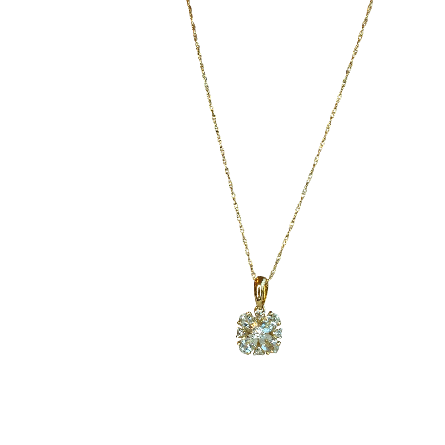 10kt Gold Chain with a seawater flower pendant and natural diamonds