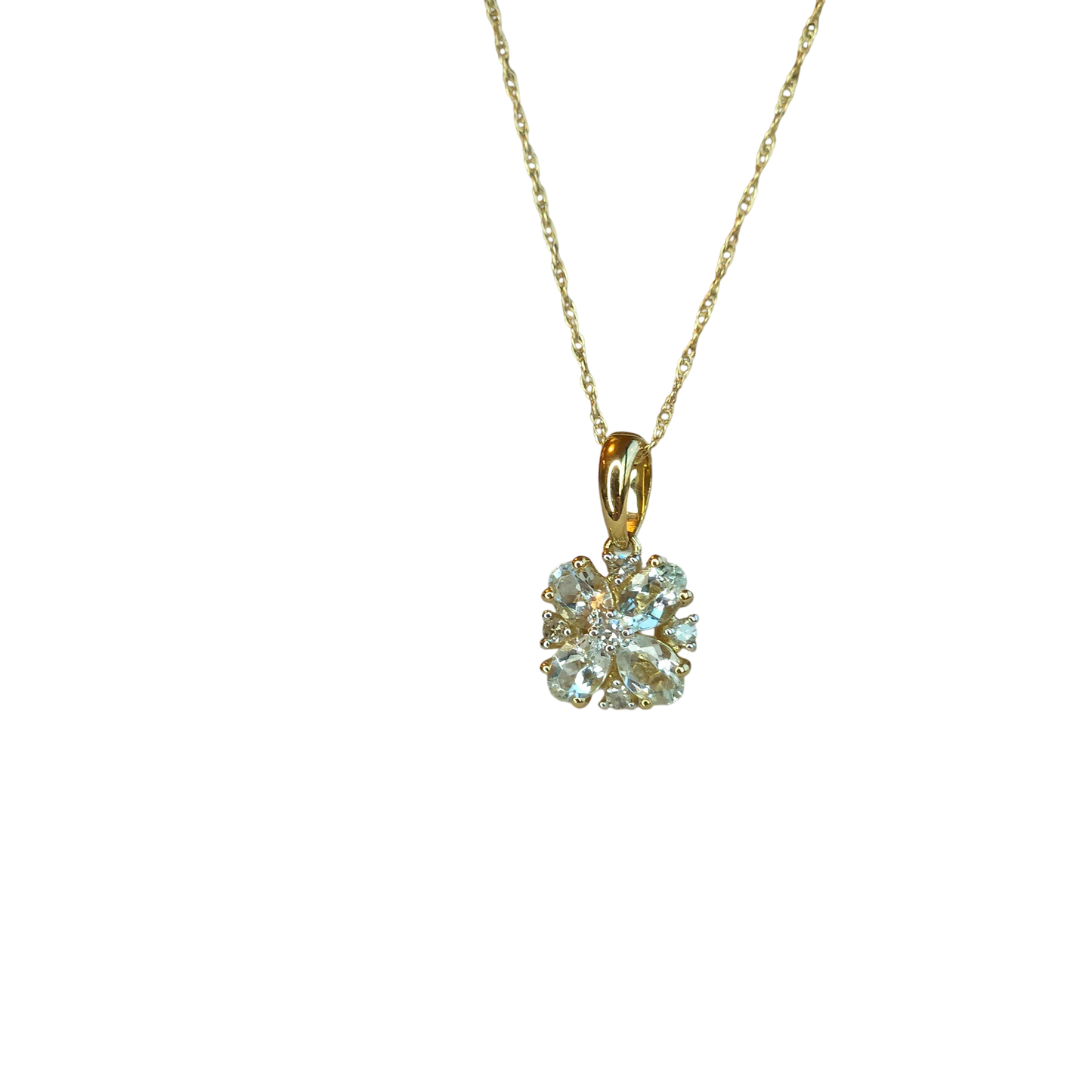 10kt Gold Chain with a seawater flower pendant and natural diamonds