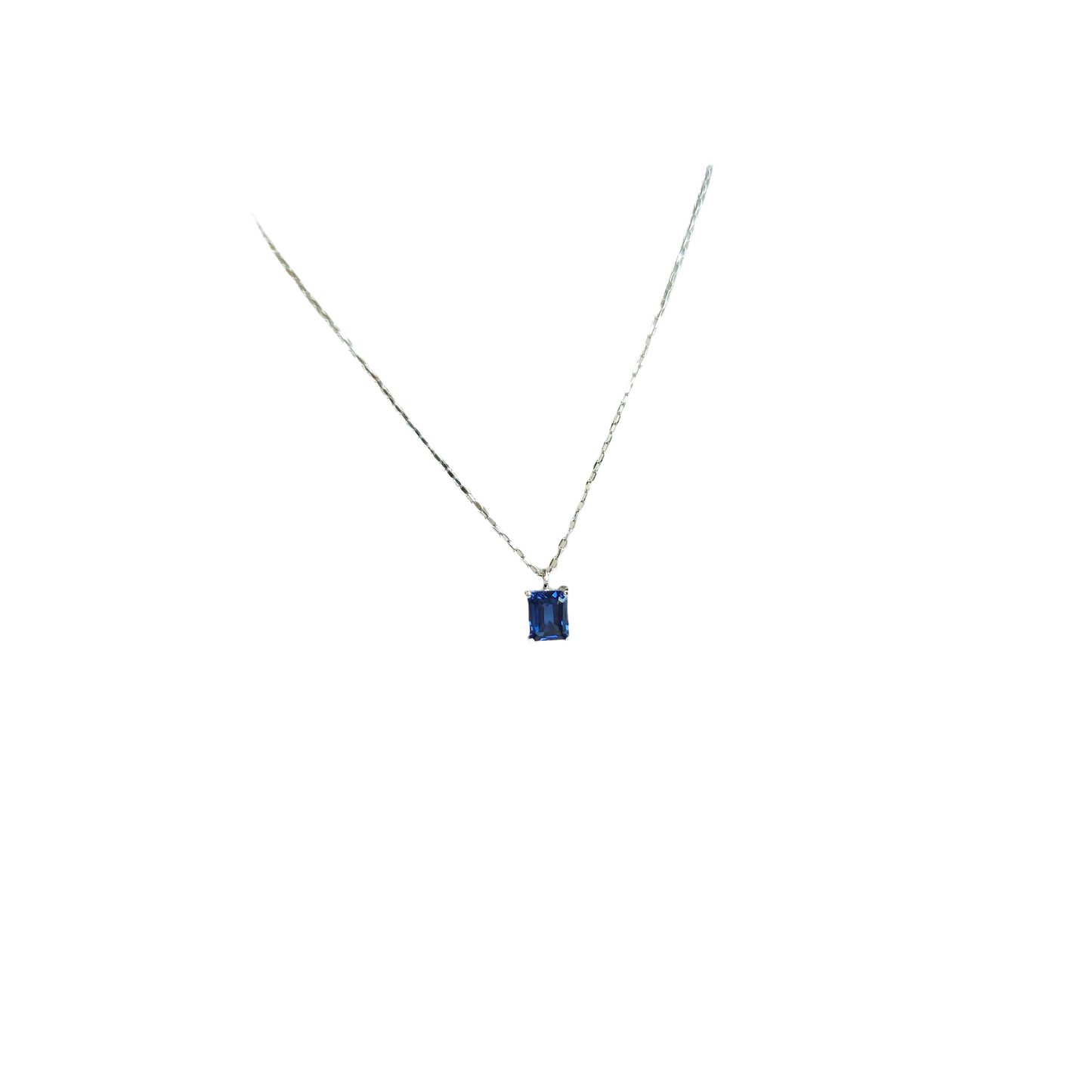 18kt white gold Chain with natural sapphire square pendant.