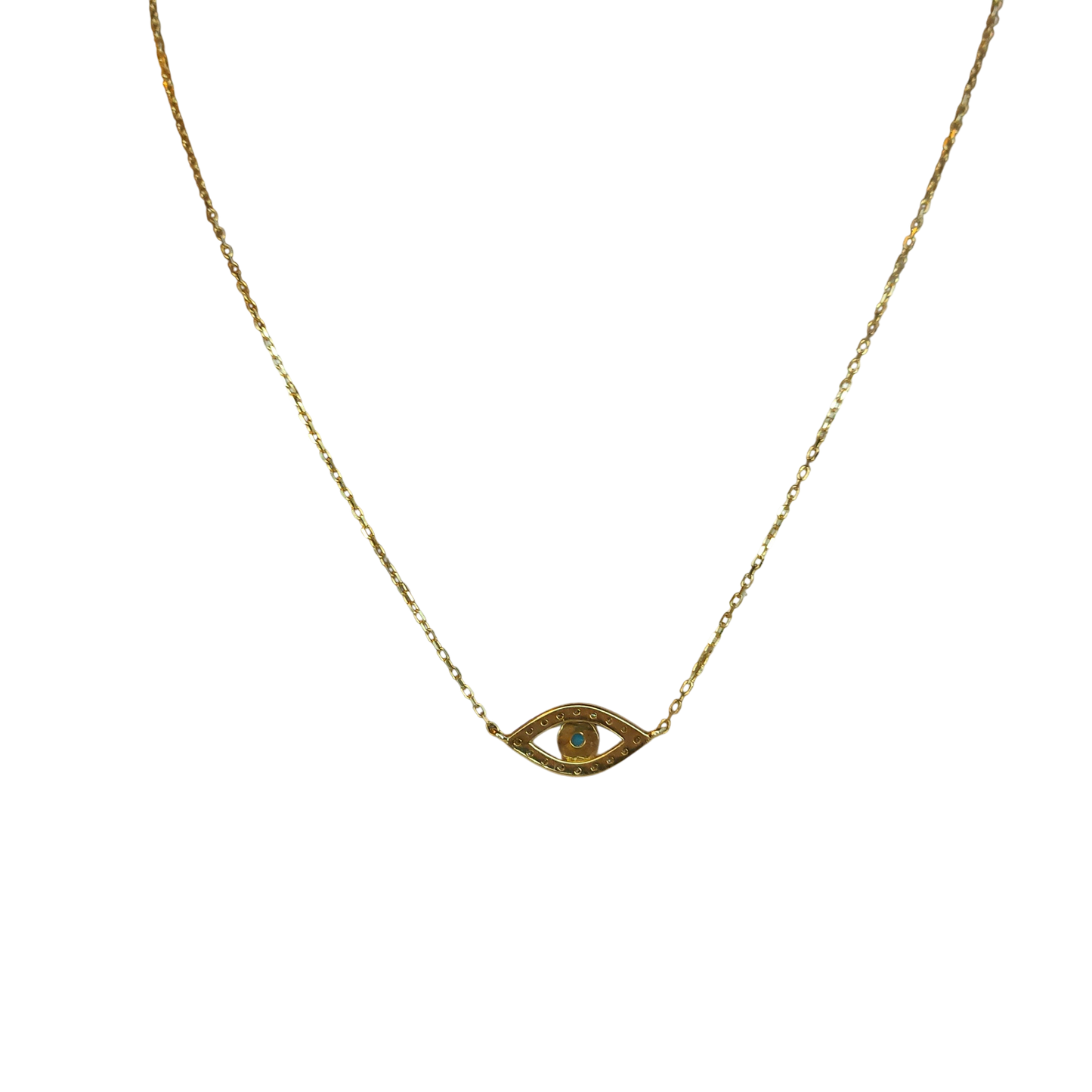 14kt Gold Chain with natural diamond and turquoise Turkish evil eye pendant