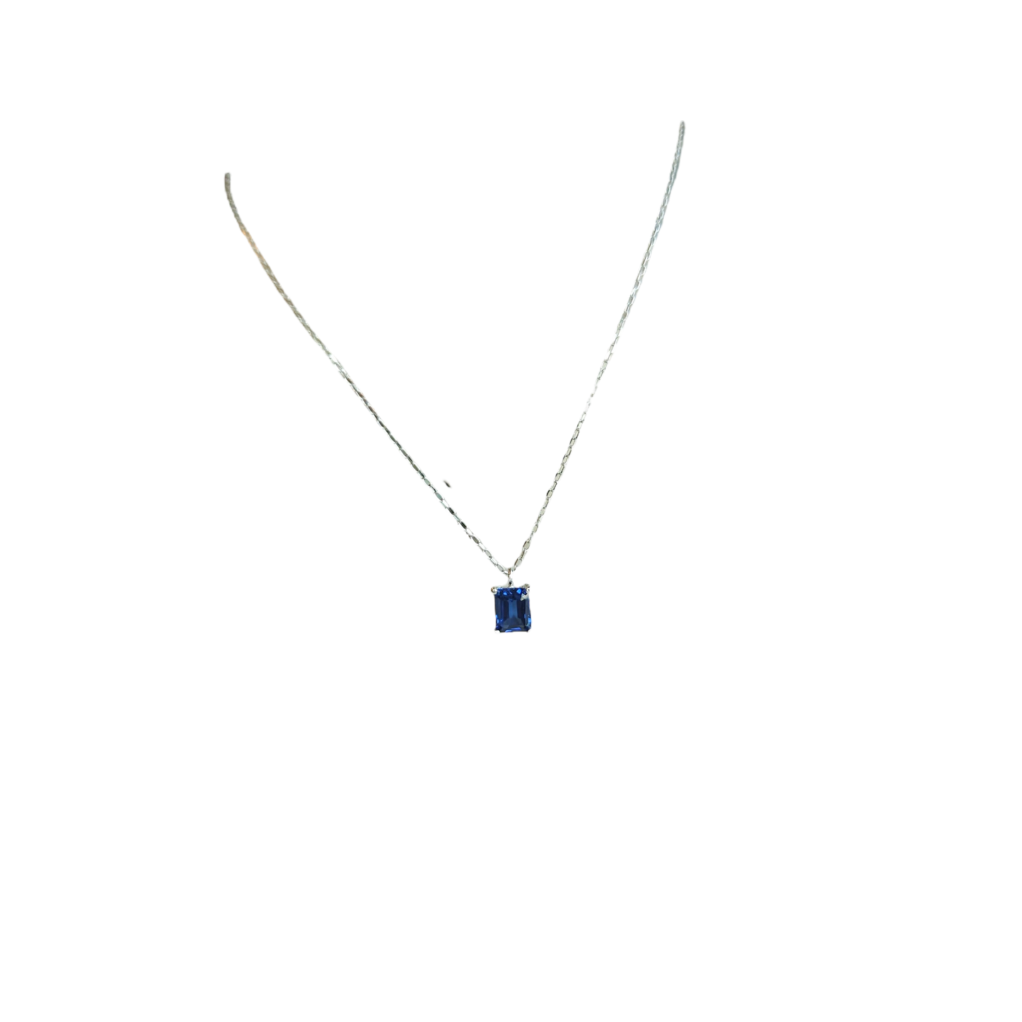 18kt white gold Chain with natural sapphire square pendant.