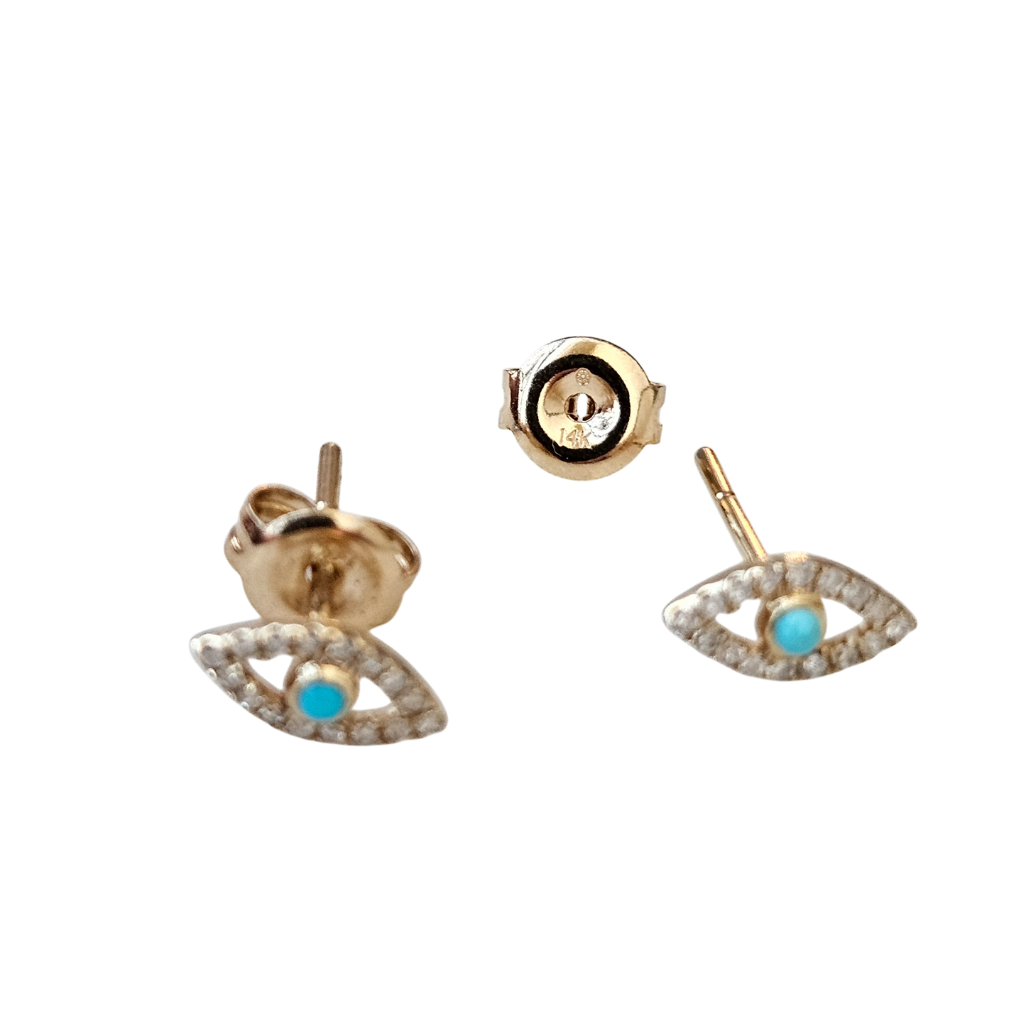 14kt Gold Turkish eye earrings with natural diamonds and turquoise