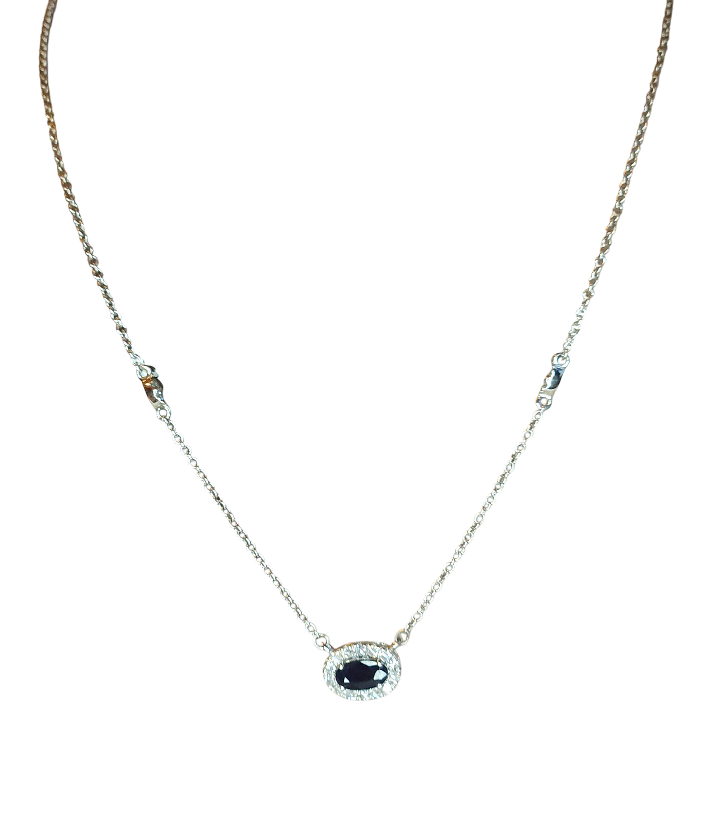 10kt White Gold Chain with sapphire and natural diamond pendant