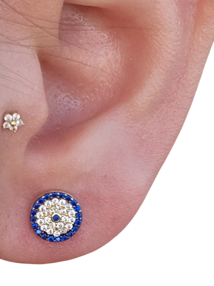 14kt gold Turkish Evil Eyes earring swith zirconia