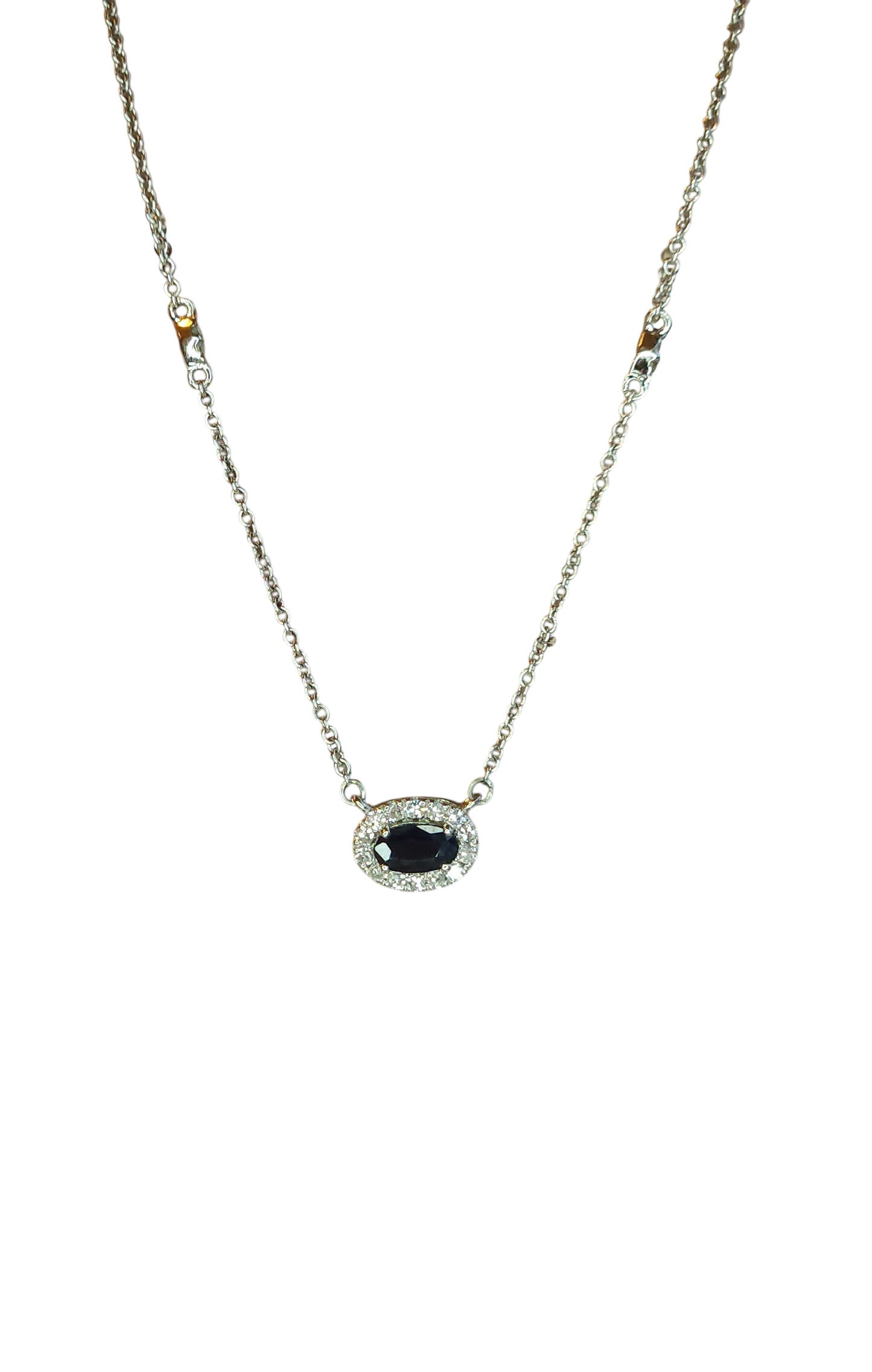 10kt White Gold Chain with sapphire and natural diamond pendant