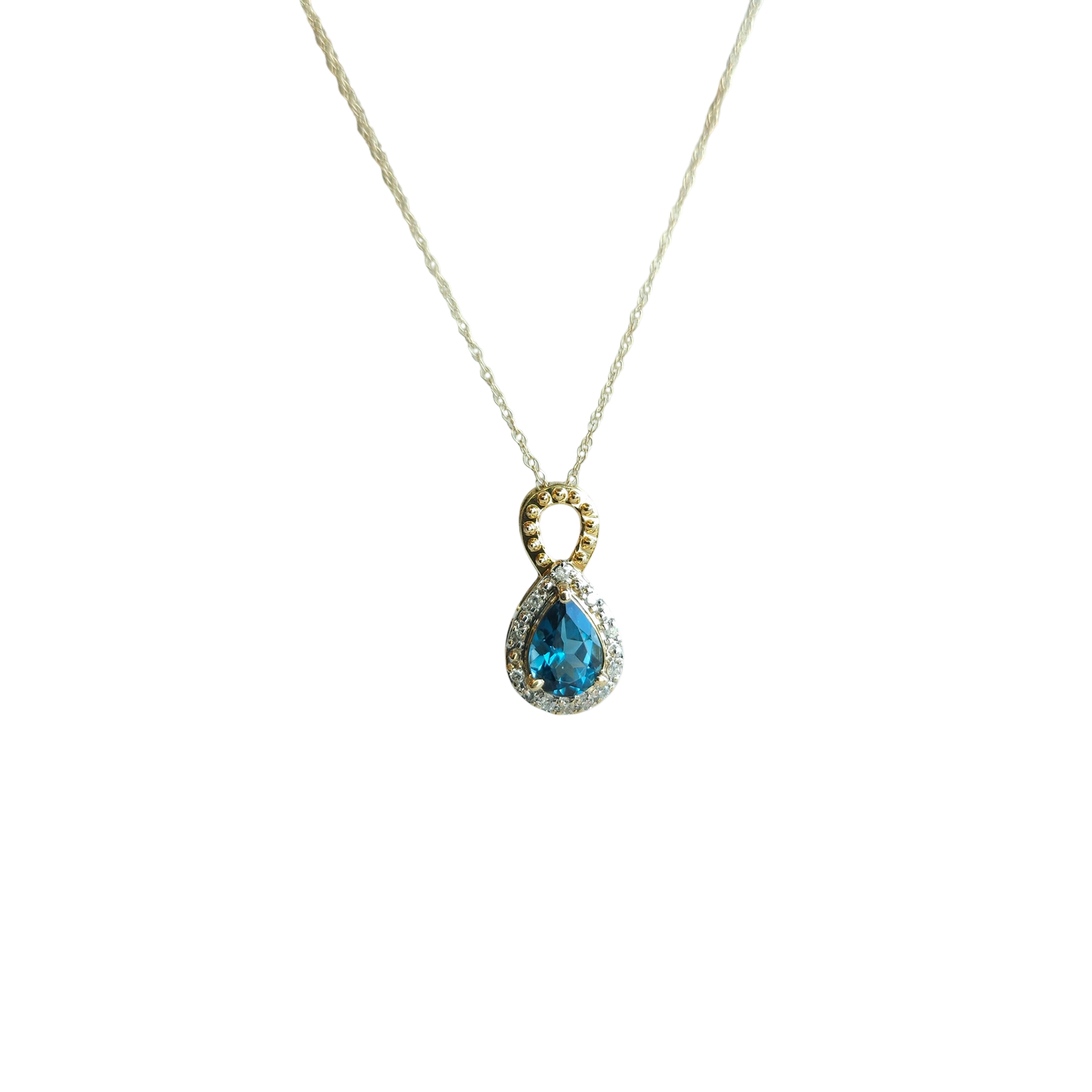 10kt Gold Chain with London Blue Topaz Pendant and Natural Diamonds