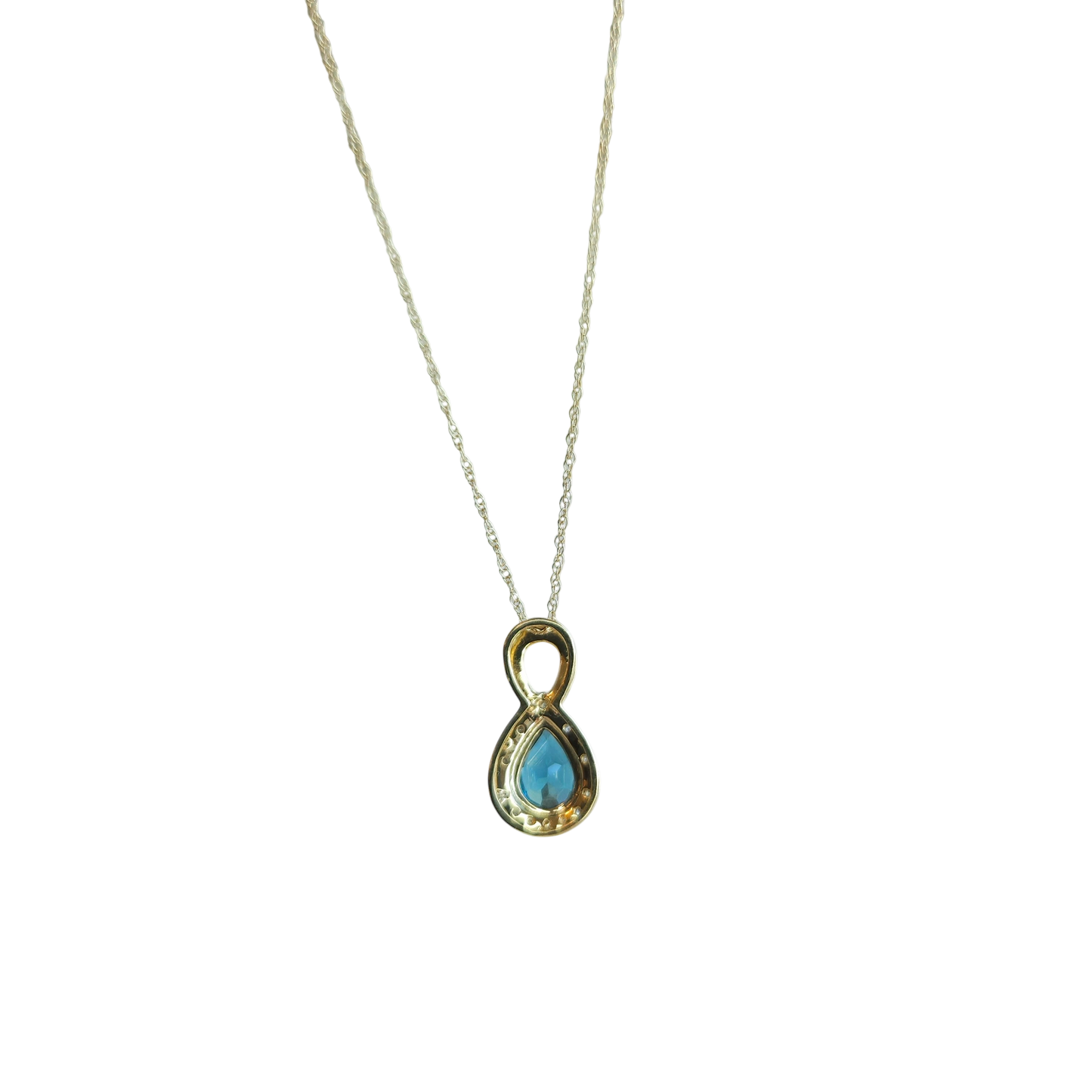 10kt Gold Chain with London Blue Topaz Pendant and Natural Diamonds