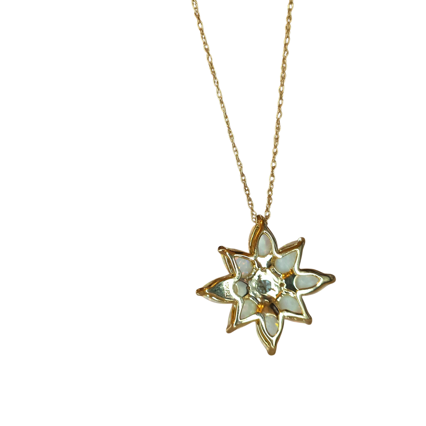 10kt Gold Chain with opal, topaz and natural diamond flower pendant