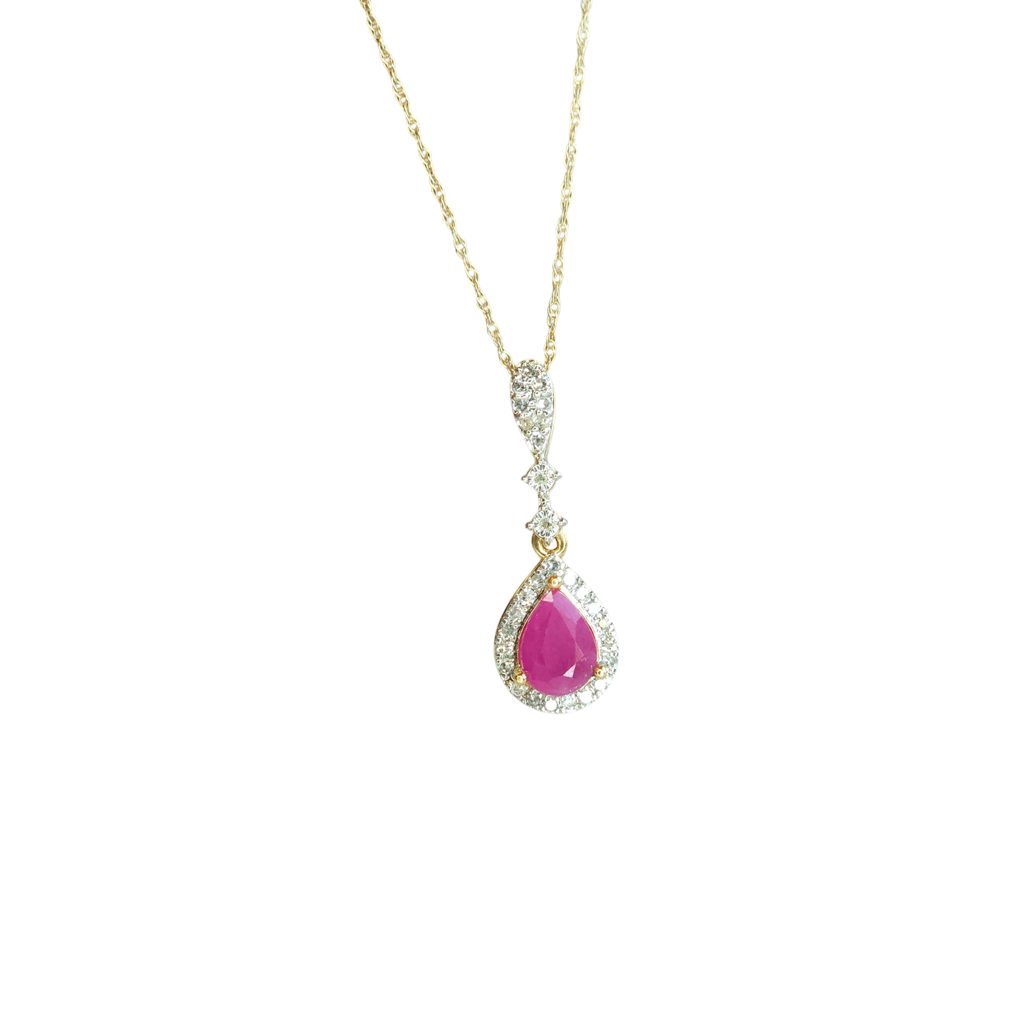 10kt Gold Chain with ruby and natural diamond pendant