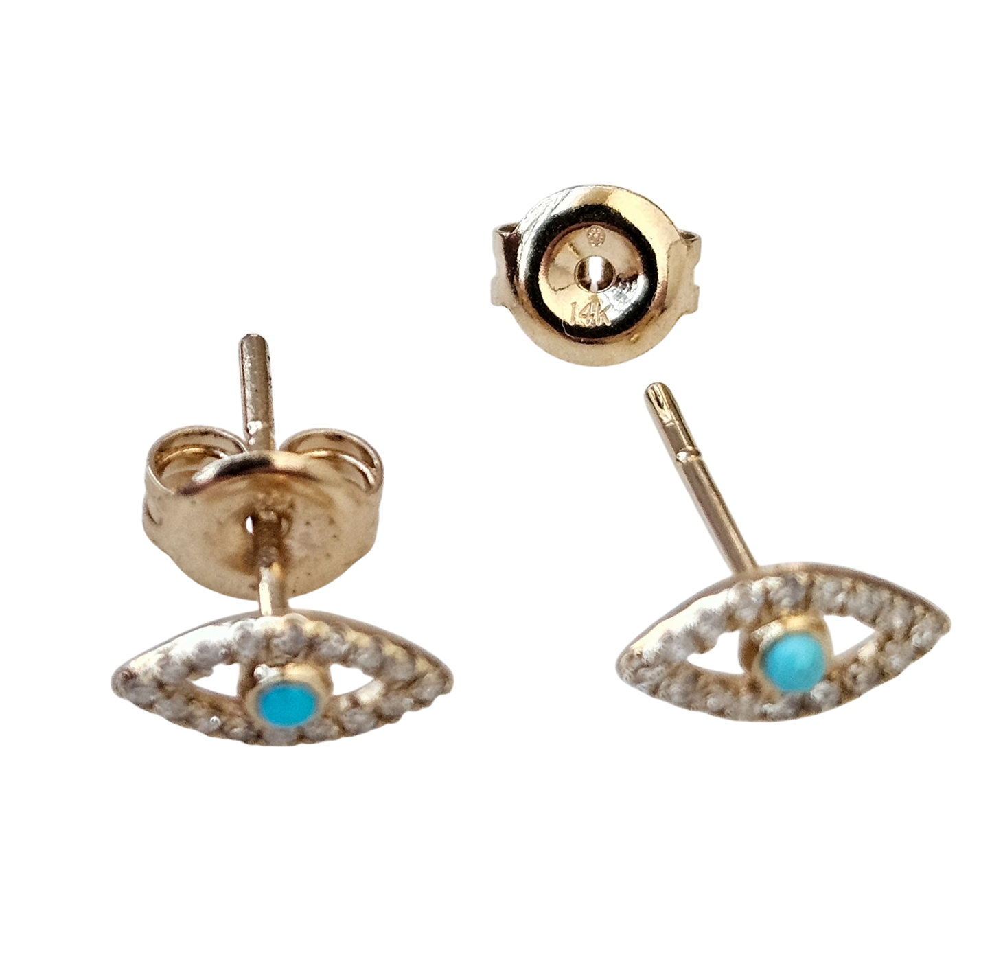 14kt Gold Turkish eye earrings with natural diamonds and turquoise