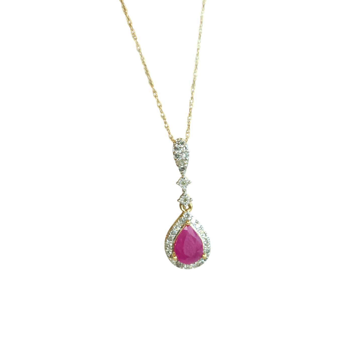 10kt Gold Chain with ruby and natural diamond pendant