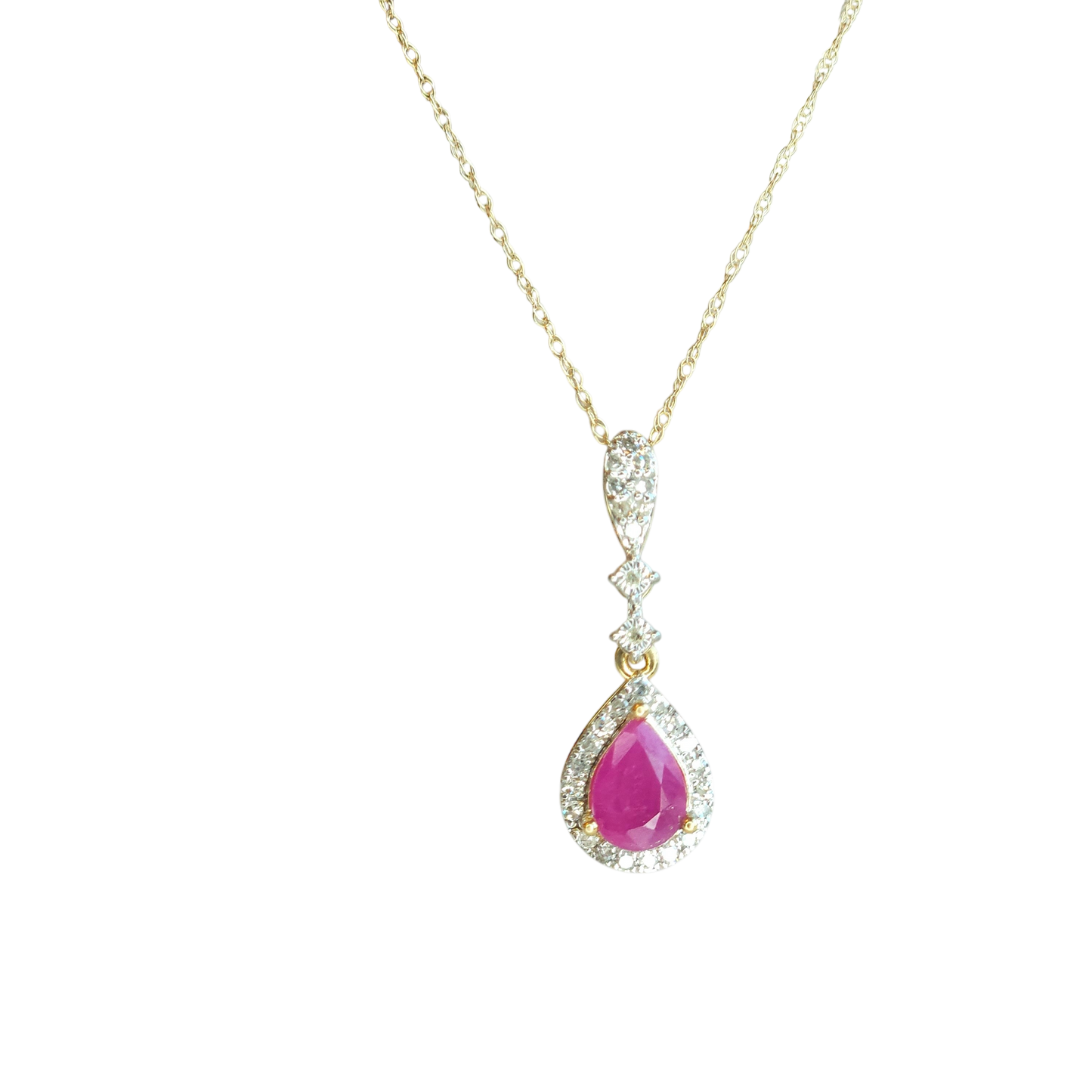 10kt Gold Chain with ruby and natural diamond pendant