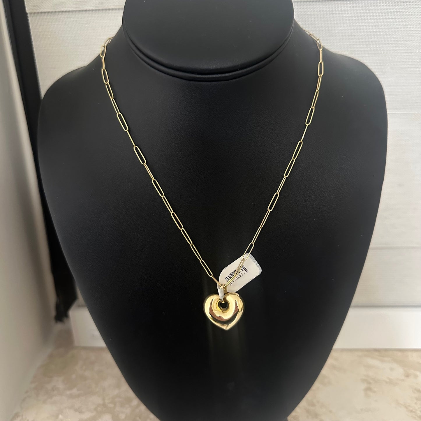 14kt oro amarillo dije corazon y cadena paper clip