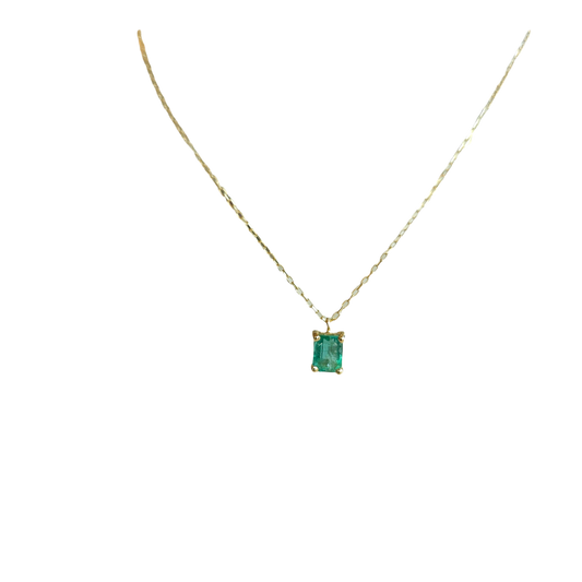 18kt Gold Chain With Square Colombian Natural Emerald Pendant