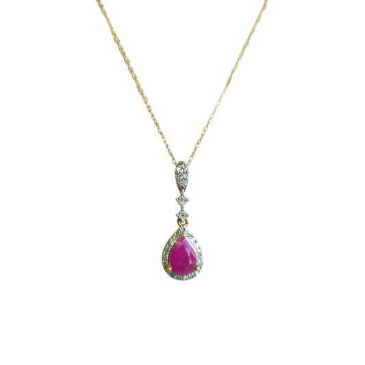 10kt Gold Chain with ruby and natural diamond pendant