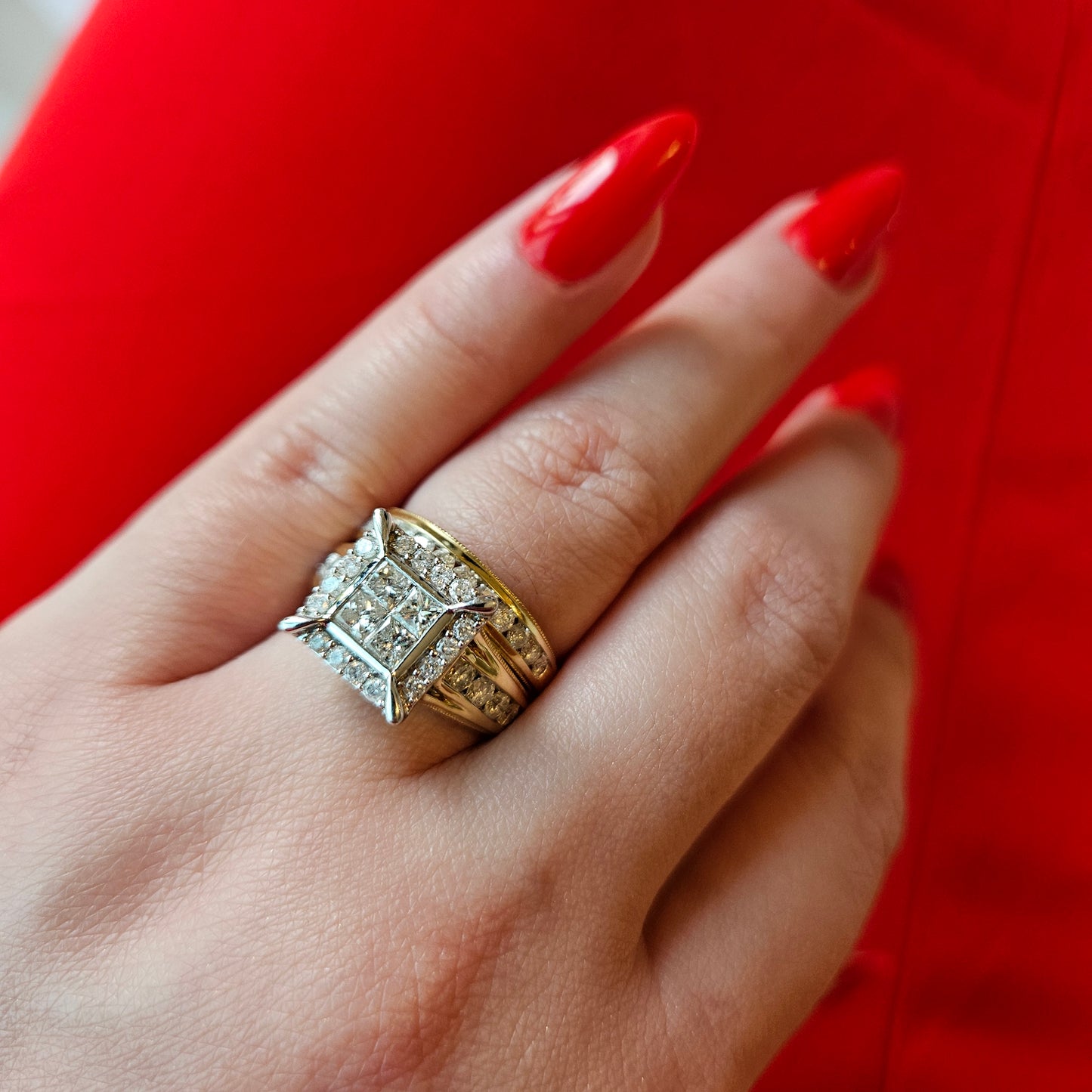 10kt yellow gold engagement duo 2ctw natural diamond