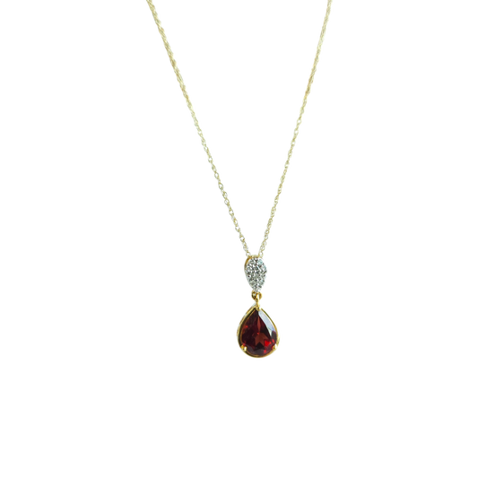 10kt Gold Drop chain with Garnet pendant (natural semiprecious stone) and white natural diamonds