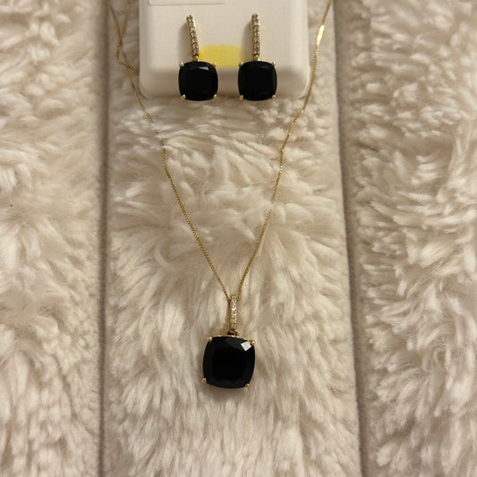 14kt gold set cadena y dije -aretes onyx natural y diamantes naturales
