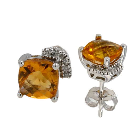 10kt white gold earring citrine and natular diamond