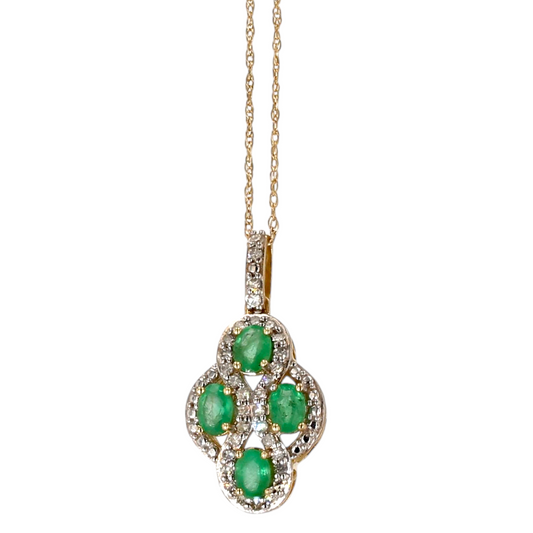 10kt yellow gold emerald and diamond pendant chain