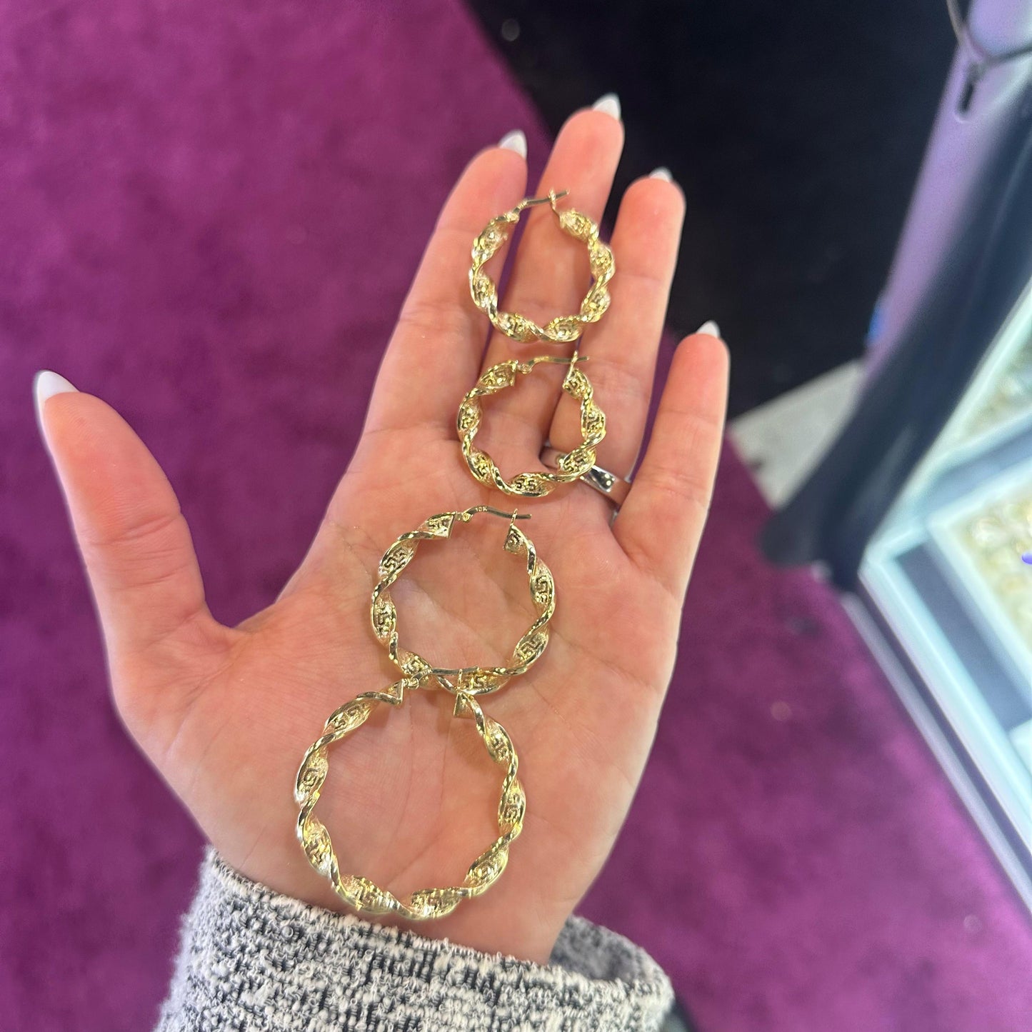 10KT SET DE 4 PARES DE ARGOLLAS TORCIDAS