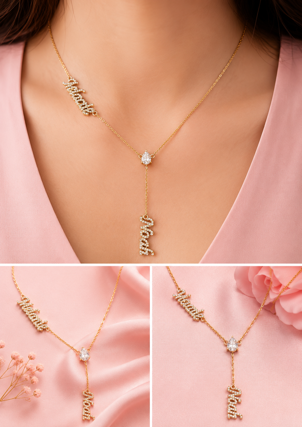 14kt Cadena  personalizada con nombres en lab diamond