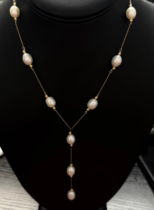 14kt oro amarillo Cadena de perlas naturales