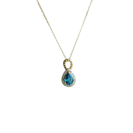 10kt Gold Chain with London Blue Topaz Pendant and Natural Diamonds