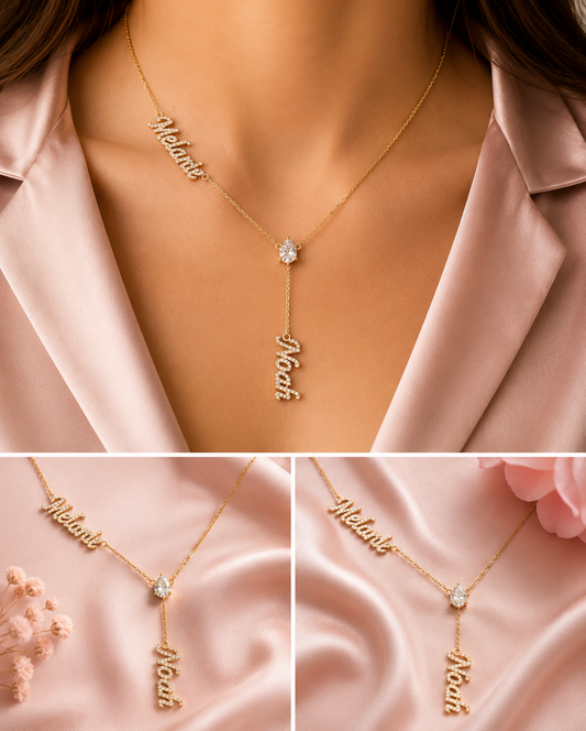14kt Cadena  personalizada con nombres en lab diamond
