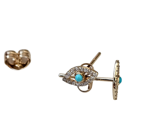 14kt Gold Turkish eye earrings with natural diamonds and turquoise