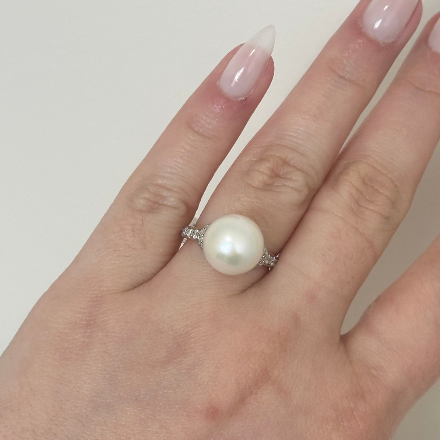 ORO 14KT Anillo Perla natura y Diamante Natural