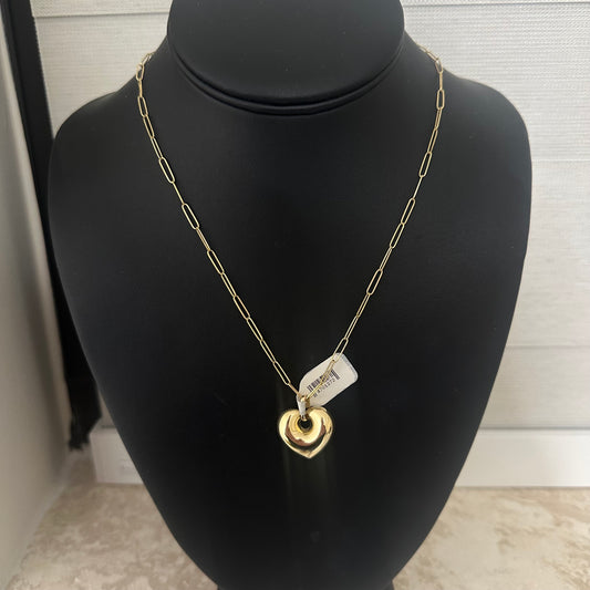 14kt oro amarillo dije corazon y cadena paper clip