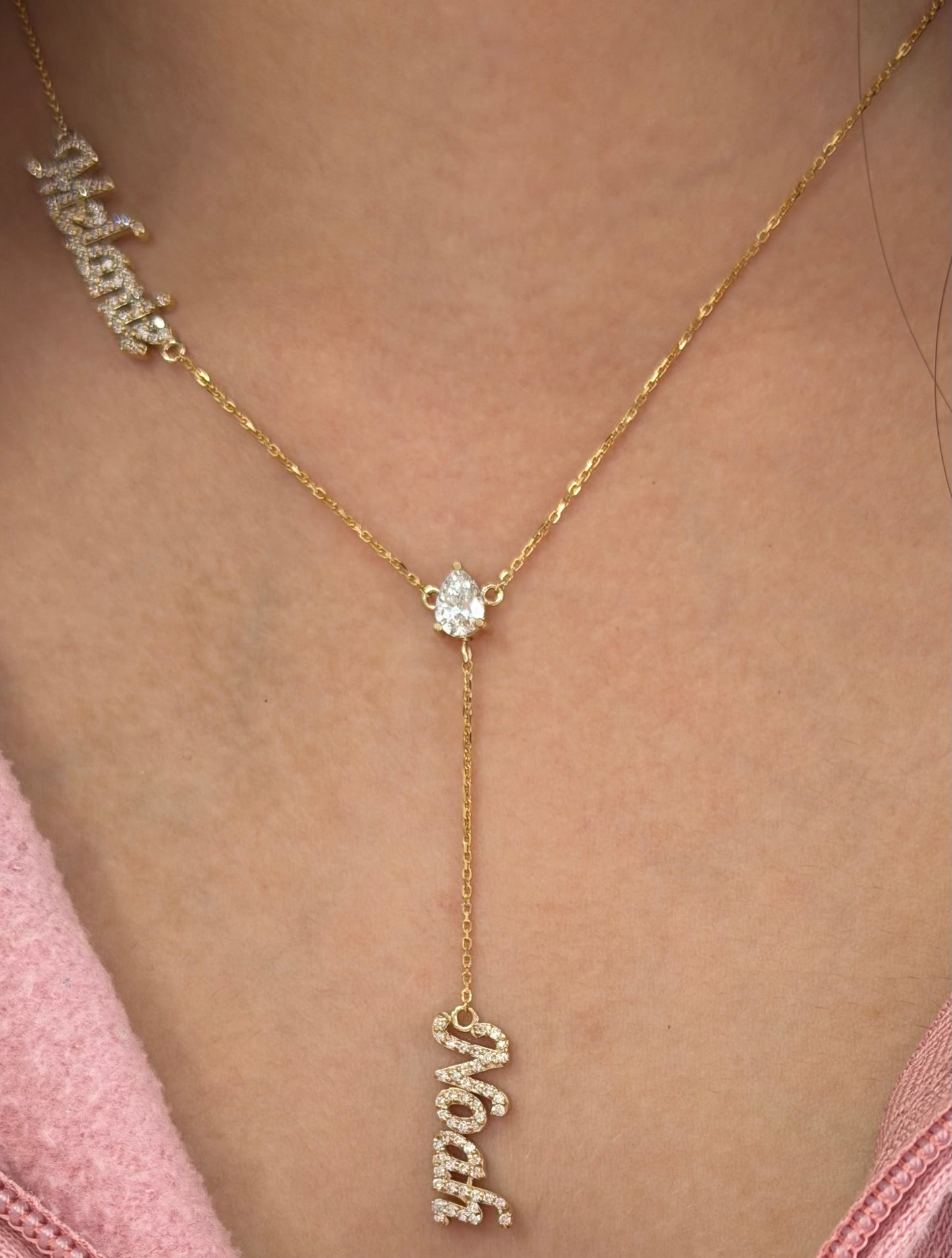 14kt Cadena  personalizada con nombres en lab diamond